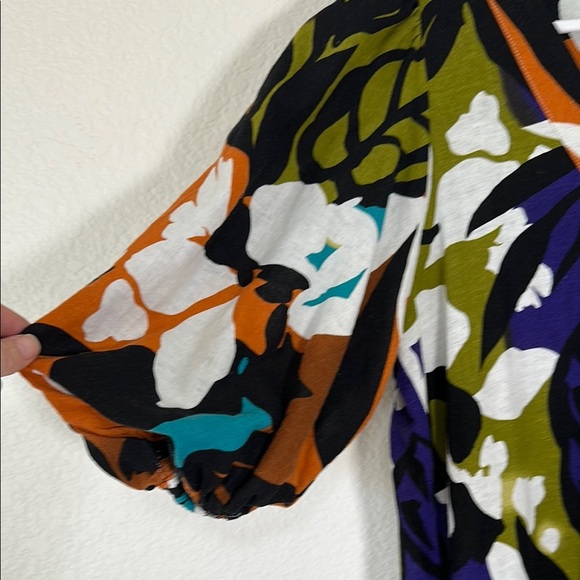 For Cynthia LINEN BLEND Dress Balloon/Puff Short Sleeves Floral Small - Picture 5 of 6